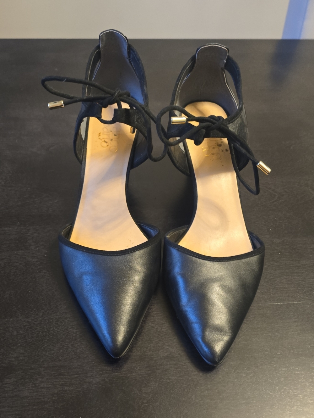 Franco Sarto Black Pointed Lace-Up Heels